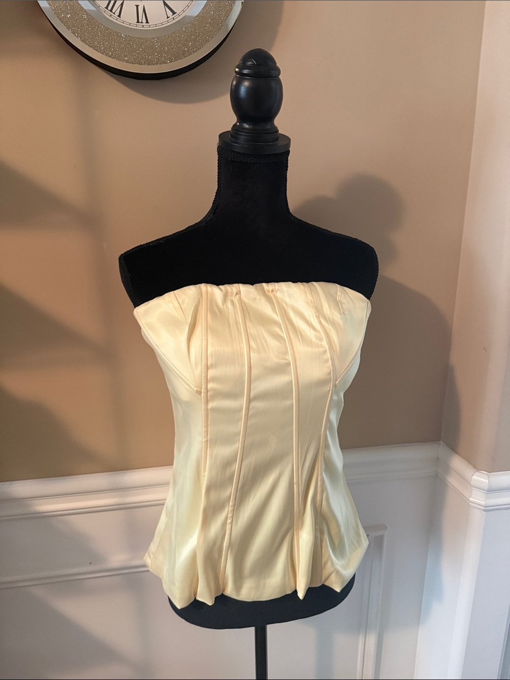 Strapless Soft Yellow Satin Bustier Top